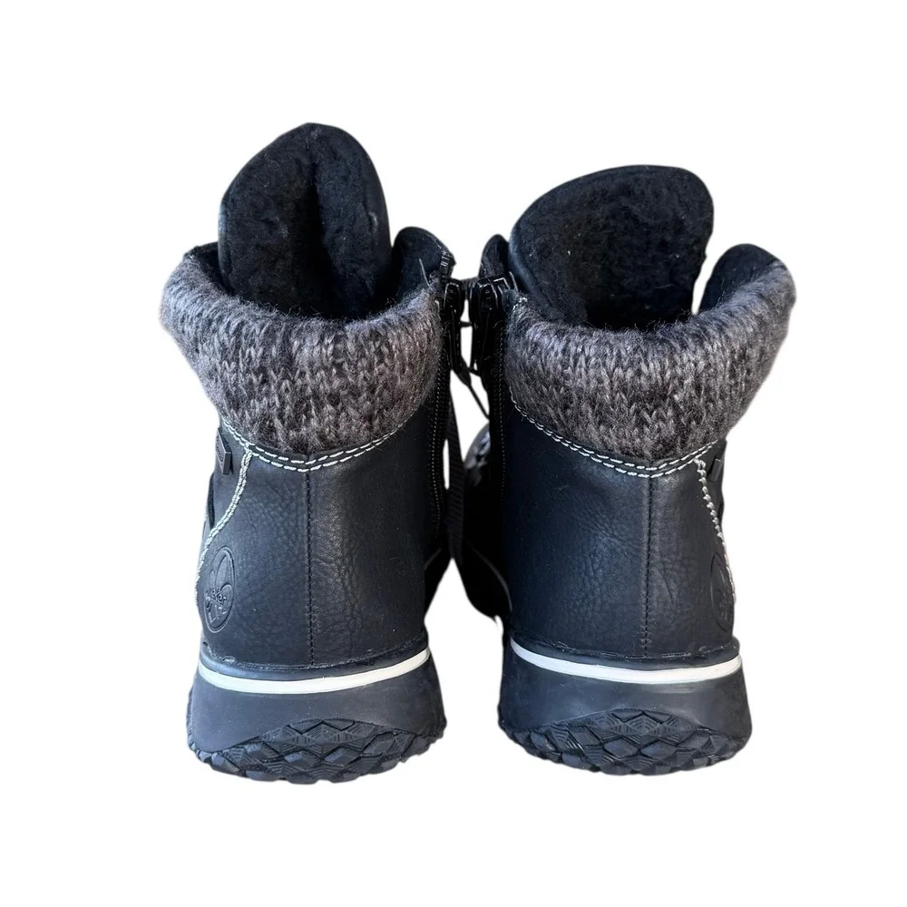 Rieker Waterproof‎ Ankle Boots Gore-Tex Knit Cuff Lace Up Black Women's